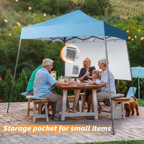 VINGLI 6x6 ft Pop Up Canopy Tent, Outdoor Small Gazebo With Backpack, Patio Slant Leg With 1 Sidewall, Portable Easy Up (Blue)