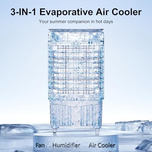 MEPTY 2500CFM Swamp Cooler Air Conditioner, 3-IN-1 Evaporative Air Cooler with 8Gal Tank, 120°Oscillation, 12H Timer, Remote Control, 3 Speeds, Outdoor Cooling Fan for Patio, Garage, Porch,Indoor Use