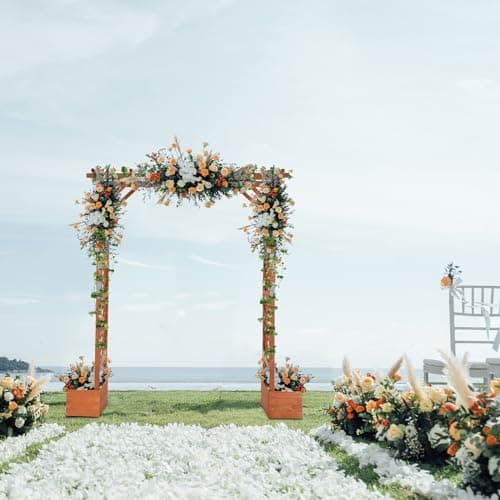 VINGLI Wooden Garden Arbor with Planter, Wedding Arch for Ceremony, Wood Garden Arbour Trellis for Plant Climbing, Pergola for Garden Backyard, Lawn, Outdoor