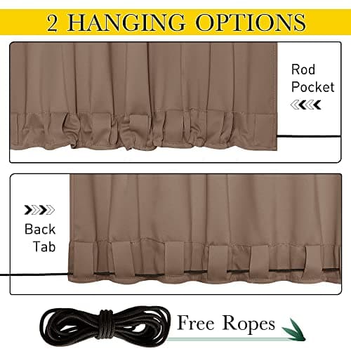 NICETOWN 2 Panels Weighted Blackout Curtains Patio Waterproof Outdoor Curtains, Thermal Insulated Top & Bottom Grommet & Back Tab Wind-Break Drapes Privacy for Pergola, W52 by L84, Tan-Khaki