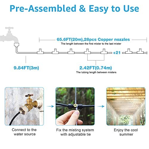 Bonviee Misters for Outside Patio, 75FT (23M) Patio Misting System, Outdoor Misters for Patio Cooling, 28 Brass Mist Nozzles, 3/4" Adapter, DIY Water Misters for Cooling Outdoor Garden Greenhouse