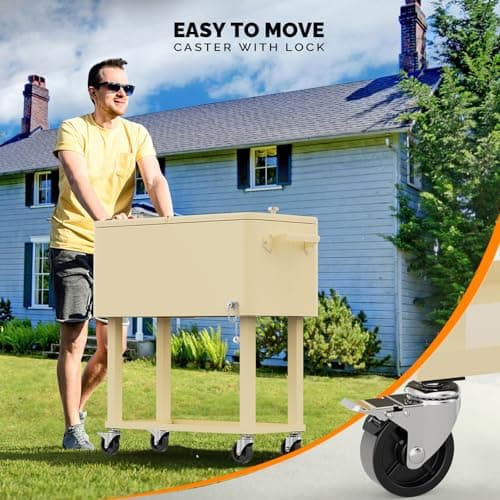 VINGLI 80 Quart Rolling Ice Chest, Portable Patio Party Bar Drink Cooler Cart, with Shelf, Beverage Pool with Bottle Opener