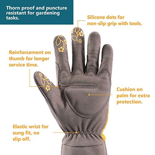 COOLJOB Thorn Proof Rose Pruning Garden Gloves for Women, Long Sleeve Padded Yard Work for Bush, Blackberry, Cactus, Heavy Duty/Puncture Resistant/Machine Washable, Medium, Yellow