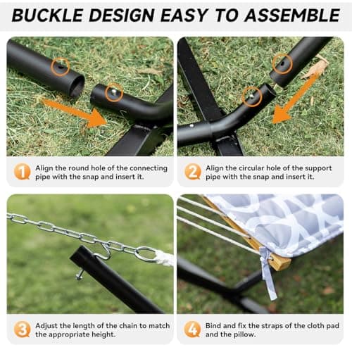 Double Hammock with Stand, 2 Person Cotton Rope Hammock with Removable Polyester Pad, 500LBS Capacity, Portable & Adjustable Design, Includes Storage Bag, Indoor Outdoor Use,White-Gray
