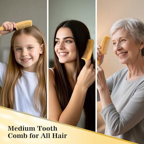 SALONSILK 5PCS Wooden Hair Comb Set, Bamboo Wide Tooth Fine Tooth Combs for Women and Men, Natural Wood Beard Styling Curly Detangling Set for Thick & Thin Hair