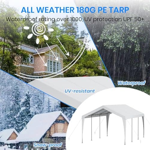 Carport 10x20 Heavy Duty Portable Garage,Galvanized Frame Carport Canopy,Portable Garages and Shelters with 8 Leg&4 Wind Rope,Car Tent Garage with All-Season Tarp for Boat Truck Bike,Without Sidewall