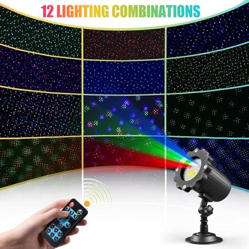 Waterproof Firefly Laser Projector Lights Outdoor,12 Effect Moving RGB Lights Show Laser Projection with RF Remote and Timer for Wedding Christmas Holiday Party Garden Landscape Decor