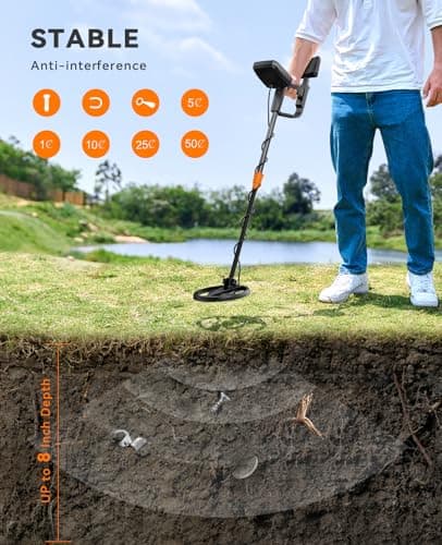 SUNPOW Metal Detector for Adults & Kids, Kids Metal Detector Waterproof for Gold Detecting, Stable Anti-Interference, Higher Accuracy, Bigger LCD Display, 4 Modes, IP68 Search Coil, OT-MD13