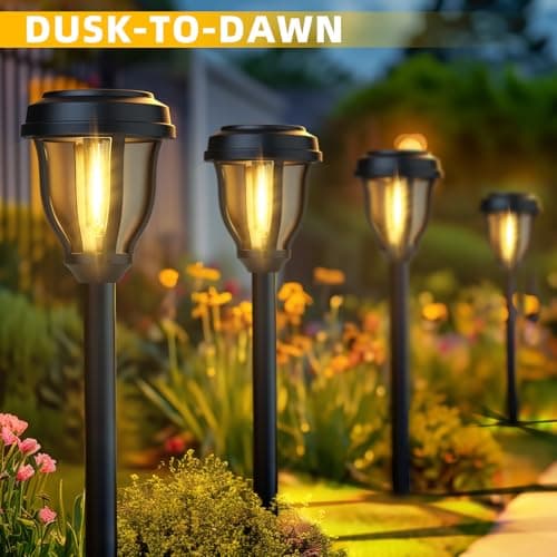 DERAYSION 12 Pack Solar Lights Outdoor, Solar Pathway Lights Auto On/Off Waterproof Garden Landscape Lighting for Path, Yard, Walkway, Driveway