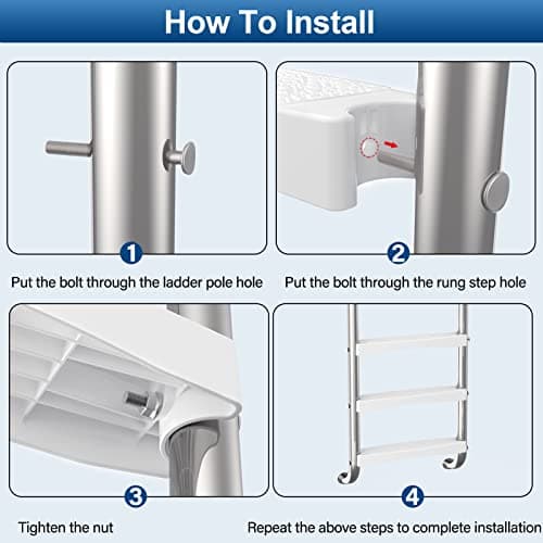Goovilla Pool Ladder Steps Replacement, (3-Pack) 18" Universal Heavy-Duty Molded Plastic Swimming Pool Ladder Rung Step with 6 PCS Stainless Steel Bolts for Inground and Above Ground Pools, White