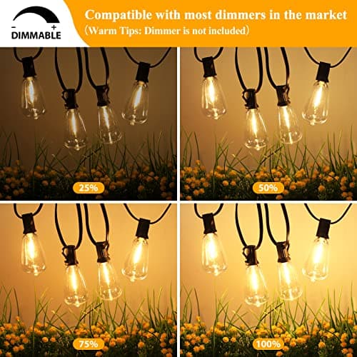Brightever LED Outdoor String Lights 100FT Patio Lights with 52 Shatterproof ST38 Vintage Edison Bulbs, Outside Hanging Light Waterproof for Porch, Deck, Garden, Backyard, Balcony, Dimmable 2700K