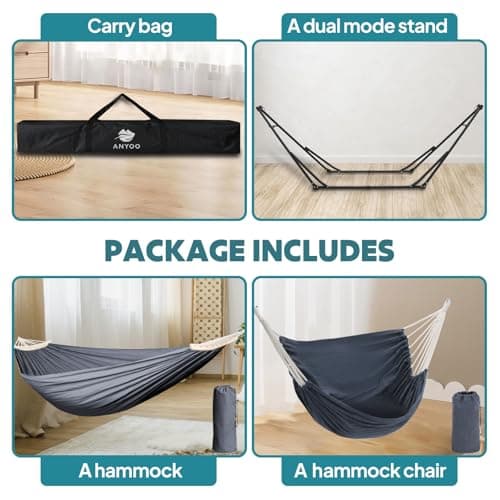Anyoo 2 in 1 Hammock and Swinging Chair with Collapsible Steel Stand & Carrying Case,Portable & Adjustable,Easy Set Up for Outdoor,Indoor,Porch Swing,Patio,Garden,Camping Trip