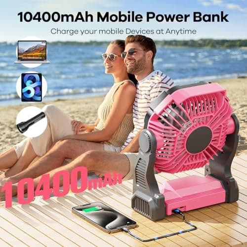 10400mAh Solar Fan with LED Lantern, 10W Solar Panel Rechargeable Battery Powered Camping Fan for Outside, 9 Inch Portable Battery Operated Power Bank for Picnic, Barbecue, Fishing, Travel