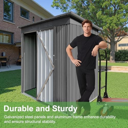 5×4Ft Outdoor Storage Shed Metal Storage Shed, Weatherproof Heavy Duty Tool Shed for Backyard & Garden Equipment, Gray