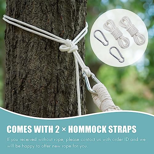 Brazilian Hammock with Tree Straps - Canvas Hammocks Portable Hammock with Carry Bag for Backyard, Porch, Outdoor and Indoor Use Blue & Green