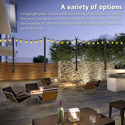 2 Pack 5 Ft Hangingfor String Light Poles with Fixing Clips and Suspended Base,Freestanding Outdoor Light Poles for Deck Bistro