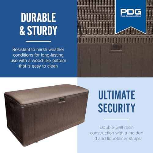 Plastic Development Group Outdoor Storage Deck Box, Soft Closure, 105 Gallon, Java