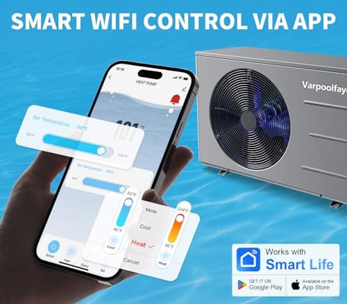 Pool Heat Pump 30000 BTU Pool Heater for Above Ground or Inground Swimming Pools Spa Heating and Cooling with WiFi Control Schedule 120V 8000 Gallon