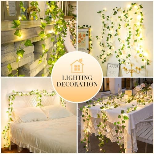 KASZOO 33ft 100 LED Vine with Fairy Lights with Remote, Fake Vines String Lights Battery/USB Operated, Ivy Garland, Leaf Lights for Bedroom Garden Party Wall Room Decor