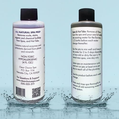 Clear Choice Spa Prep - Natural Non-Toxic Enzyme-Based Hot Tub & Spa Purging Agent - Removes Chemicals, Film Buildup, Metal & Mineral Buildup - Safe, Eco-Friendly Hot Tub Cleaner, 4 oz - 100% Natural