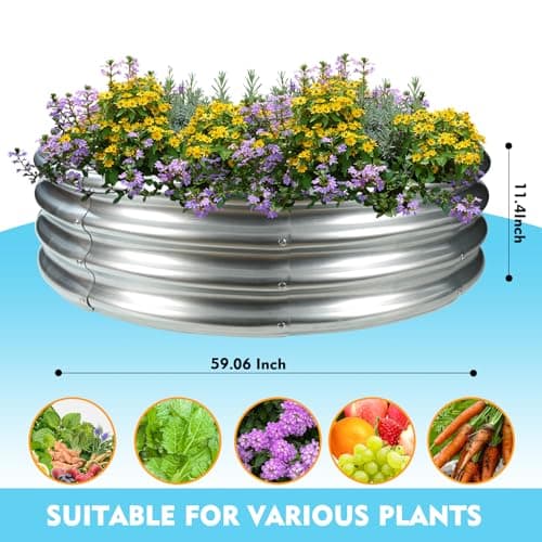 5FT Diameter Camp Fire Ring Pit, Large Round Galvanized Steel Fire Pit, Heavy Duty Steel Fire Pit Silver for Backyard, Camping, Bonfire (5x5x1FT)