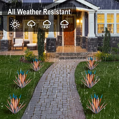Large Tequila Rustic Sculpture, Rustic Metal Agave Plants for Outdoor Patio Yard, Home Decor Hand Painted Metal Agave Garden Yard Statue, Outdoor Lawn Ornaments (2 Big 1 Small)