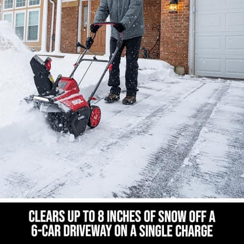 SKIL PWR CORE 40 Brushless 40V 20 in. Single Stage Snow Blower Kit, 30'ft Throwing Distance, Includes 6.0Ah Battery and Charger- SB2001C-10 red