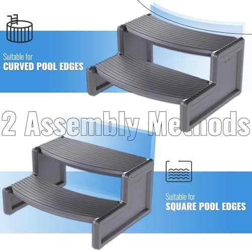 HECASA Spa Step Hot Tub 2-Step Universal Outdoor Indoor Step Stool Pool Ladder Plastic Slip Resistant Striped - Dark Gray