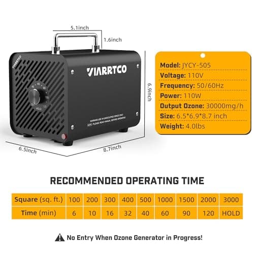 Ozone Machine Generator 30000mg/h - 6000+ Sq. Ft. Ozone Machine Odor Removal for Home and Car with 120min timer All Metallic Black
