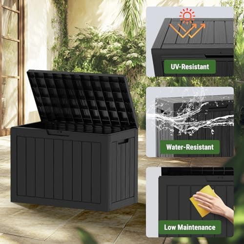 45 Gallon Outdoor Storage Box, Resin Deck Box Waterproof, Storage Chest for Outside Patio Furniture Cushions, Pool Supplies, Garden Tools, UV Resistant and Weatherproof, Black