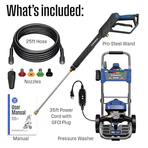 Westinghouse WPX2300e Electric Pressure Washer, 2300 Max PSI and 1.76 Max GPM, Induction Motor, Onboard Soap Tank, Spray Gun and Wand, 5 Nozzle Set, for Cars/Fences/Driveways/Homes/Patios/Furniture
