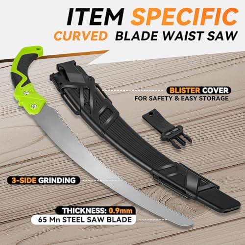Auto Dynasty 15.5" Curved Handsaw Blade Pruning Hand Saw with Scabbard Safety Sheath Non-Slip Comfort Grip for Sawing, Trimming, Gardening, Cutting Wood, Green
