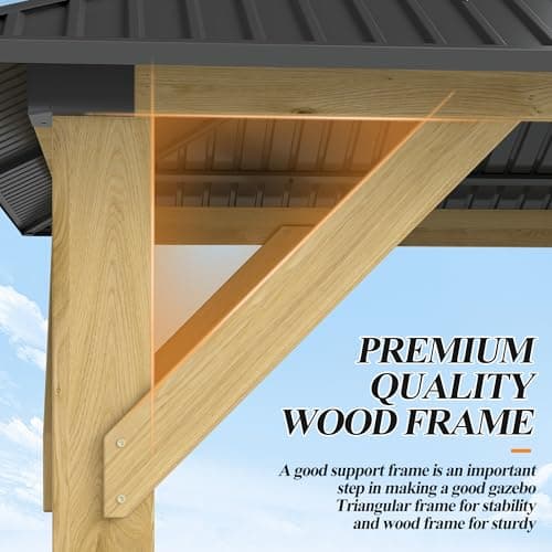 10’x 12’ Outdoor Wood Gazebo - Patio Hardtop Gazebo Permanent Wooden Pavilion with Galvanized Steel Double Roof, Cedar Wooden Gazebos for Garden, Lawn, Poolside, Backyard Deck