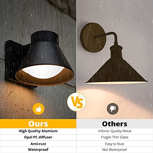 UME 2 Pack LED Outdoor Wall Light Fixtures, Black Front Porch Lights Wall Mount Lighting, Exterior Waterproof Wall Lantern Light Fixture Anti-Rust Farmhouse Wall Sconce for Patio, Doorway, Garage