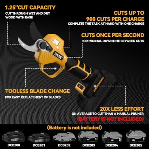 Brushless Electric Pruning Shears for DeWalt 20V Battery, Portable Cordless Pruning Shears with LCD Display＆SK5 Blades, Adjustable Cutting Diameter 0.8-1.2 Inch for Gardening Tree Pruning(NO Battery)