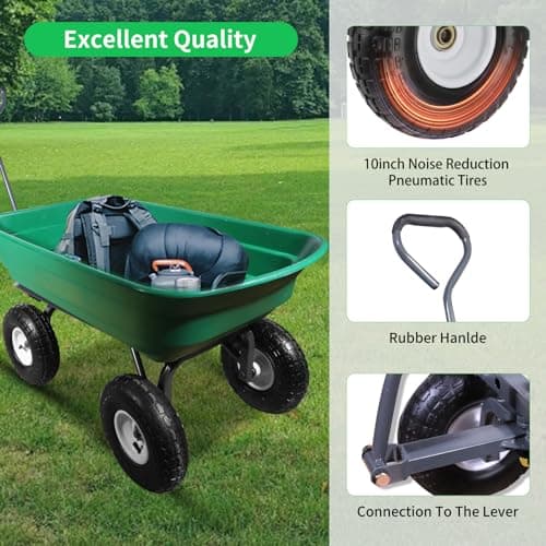 AAIN 600 Lbs Poly Garden Dump Cart,Camping Beach Wagon with 180° Rotating Handle and 10"Pneumatic Tires,Practical Heavy Duty Yard carts and Wagons,Quick Release Utility Wheel Barrow Trolley,Green A078
