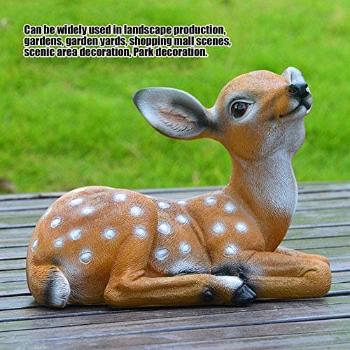 YukaBa Garden Resin Deer Figurine, Outdoor Garden Statue Deer Lying Down Sculpture Ornaments 6.7x4.5in, Polyresin, Full Color(2 Pcs)