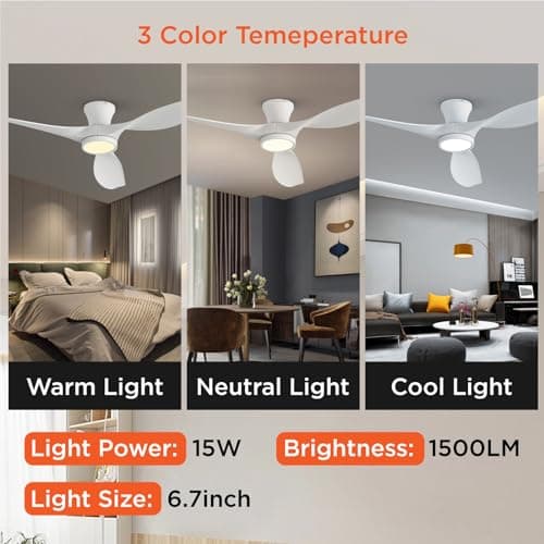 TALOYA 52 inch Ceiling Fans with Lights Remote Control, Modern Low Profile Ceiling Fan with Quiet Reversible DC Motor for Bedroom Living Room and Patio White