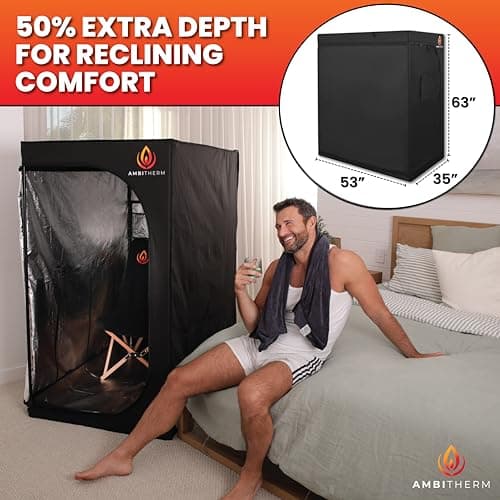 Extra Large Portable Infrared Sauna – Large Sauna Tent, + 50% Legroom, Warm Relaxation with 6 Infrared Panels; Comfortable High-Back Chair and Tablet Holder