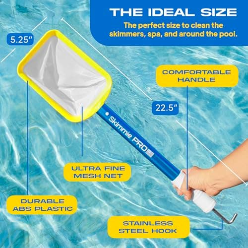 Skimmie Pro (Short Version) 22.5” Pool Skimmer: Lightweight, Fine Mesh Net, & Stainless Steel Hook – Ideal for In-Ground/Above-Ground Pools, Fountains, Ponds, Hot Tubs, & Cold Plunges