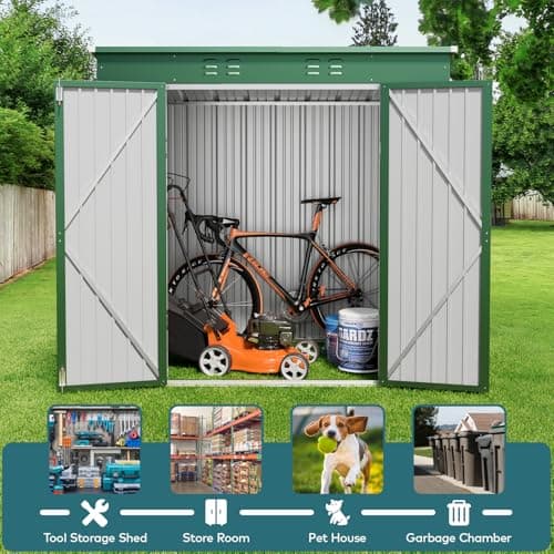 Gizoon 6' x 4' Outdoor Storage Shed with Double Lockable Doors, Anti-Corrosion Metal Garden Shed, Waterproof Shed Outdoor Storage Clearance for Backyard Patio Lawn-Green