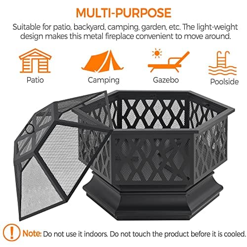 Yaheetech 28in Hex Shaped Fire Bowl - Large Wood Burning Outdoor Fire Pit with Spark Screen & Poker for Bonfire, Picnic, BBQ