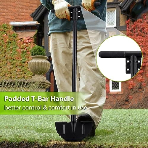 Edger Lawn Tool, Manual Half Moon Edger with Sharp Round Saw Tooth Blade and Step, Stand Up Gardening Tools for Landscaping, Borders, Sidewalk, Turf, Metal Garden Grass Edging Tool with Foam T Grip