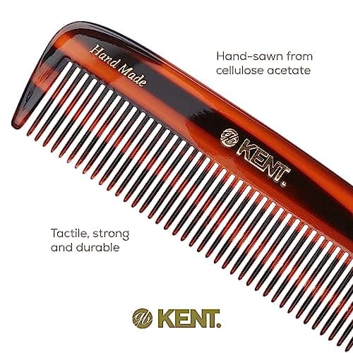 KENT 12T Wide Tooth Detangling Comb - 5.5" Handmade Pocket Comb for Thick, Curly, and Wavy Hair, Large Tooth Grooming Comb for Hair, Beard, and Mustache - Saw-Cut and Hand Polished