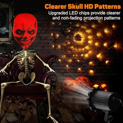 Outdoor Indoor Halloween Projector - 3D Dynamic Red Skull Decor Lights, Waterproof for Windows, Walls & Roofs