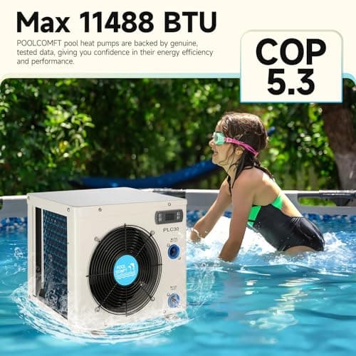 11000BTU Above Ground Pool Heater, Electric Swimming Pool Heat Pumps for Pools up to 2000 gallons, Fits 9/11/15 Foot Pool and Spas, 120V/60Hz, PLC30