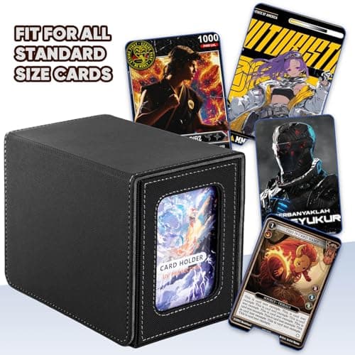 Flooyes MTG Commander Deck Box, Card Storage Box Fits 100 Double-Sleeved Cards, 35pt Card Brick, Dice Tray & Dice Pool, PU Leather Strong Magnet Card Deck Case for Magic Commander TCG CCG, Black/Grey