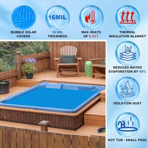 Solar Hot Tub Spa Bubble Covers Blanket 7 x 7 FT for Square Inflatable Hot Tub Spa Pool Thermal Insulation Floating Bubble Wrap Covers (215 x 215cm)