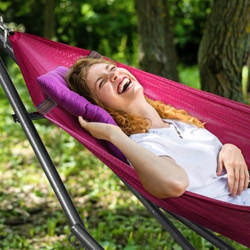 Tranquillo Double Hammock with Stand Included for 2 Persons/Foldable Hammock Stand 600 lbs Capacity Portable Case - Inhouse, Outdoor, Camping, Red
