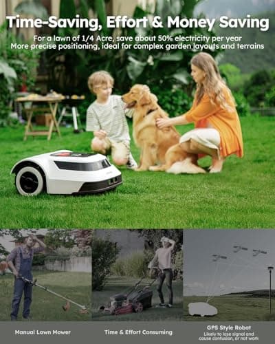 Robot Lawn Mower with Max 180m Stable Boundary Wire - Recommended 600㎡, Max 1000㎡, 300% Higher Efficiency of Grid-Shaped Mowing Path, Automatic Robotic Lawn Mowers with Auto Mapping & Recharge